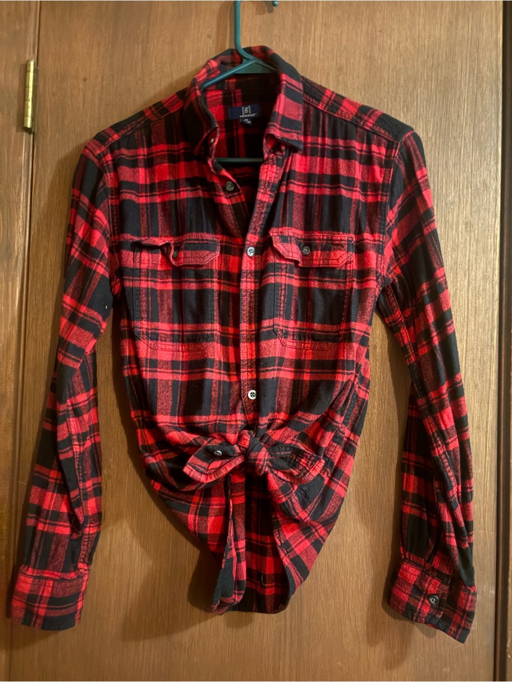 George Red and Black Plaid Button-Down Shirt